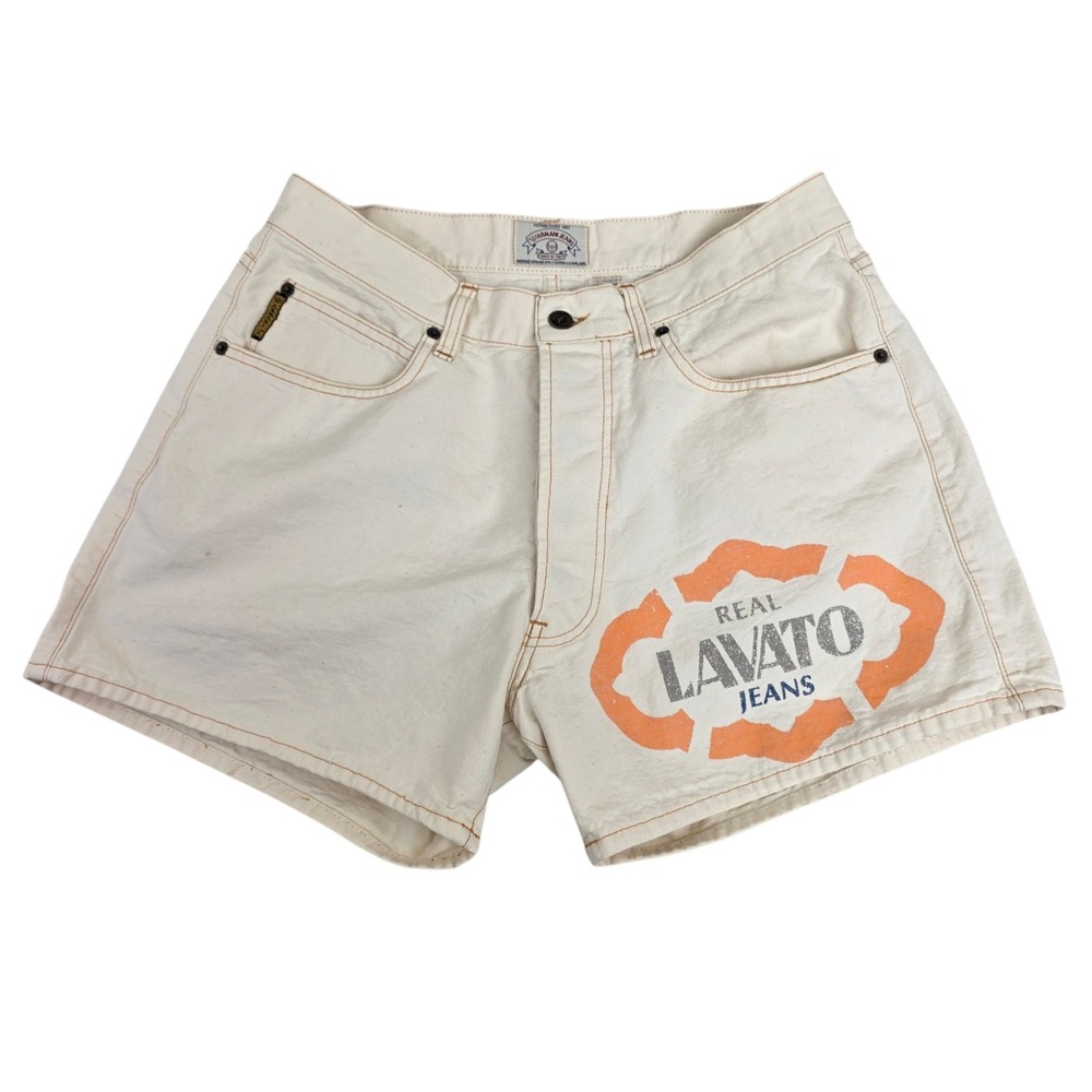 RARE Vintage 90s Armani Jeans Shorts Womens 32 High Waisted Cream Denim